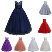 URMAGIC Flower Girl Lace Long Princess Dresses Kids Formal Wedding Party Pageant Ball Gowns First Communion Puffy Tulle Dress 3-14 Years